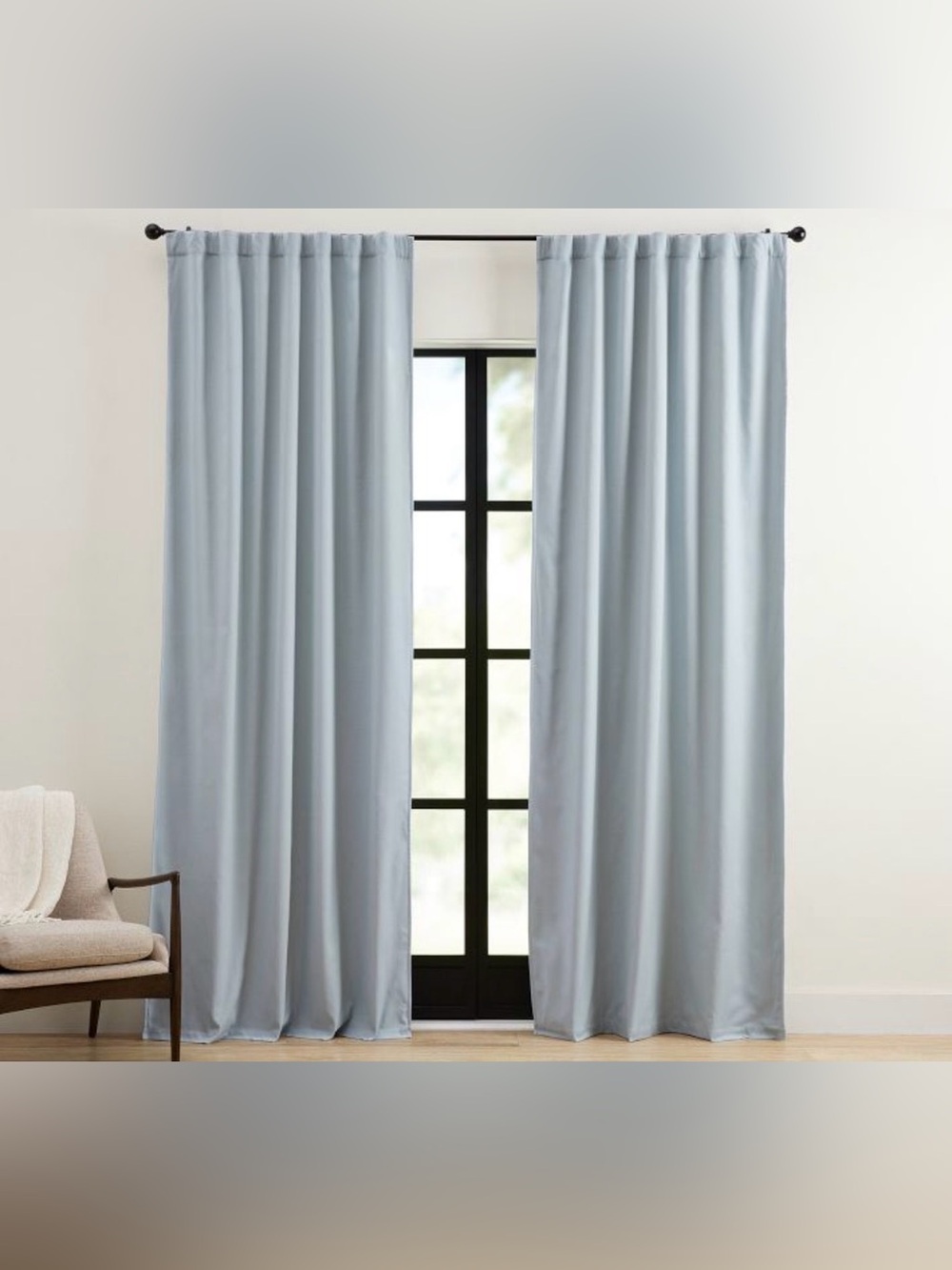 NWT SINGLE Pottery Barn Broadway Chambray Blue Blackout Curtain 50x84 in